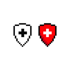 pixel Medical shield icon.  Medical protection sign