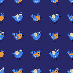 Seamless pattern of cute cartoon birds. Vector print for paper, wallpaper and home textile design