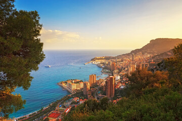 Monaco Montecarlo principality aerial view. Azure coast. France - obrazy, fototapety, plakaty