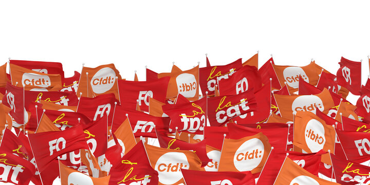 Drapeaux des 3 principaux syndicats en France - Illustration de manifestations.