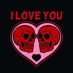red skull with i love you lettering for T-shirt design colorful illustration Premium Vector