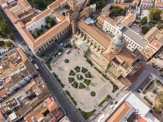 Papier Peint photo Palerme Dramatic aerial drone view of the Gothic cathedral of Palermo in Sicily day in Italy