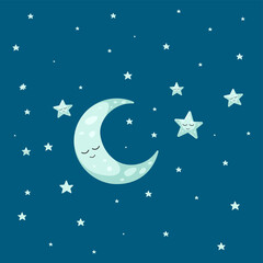 Obraz na płótnie Canvas Cute moon and stars. Vector illustration.