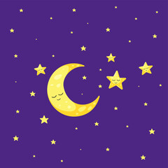 Obraz na płótnie Canvas Cute moon and stars. Vector illustration.