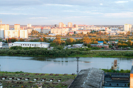 View of Lesobaz microdistrict in Tyumen, Russia