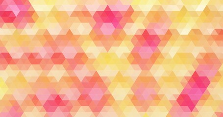 Abstract pink and yellow gradient mosaic triangles random pattern background.
