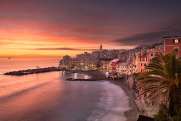 Bogliasco, Genoa, Italy Skyline on the Water at Dusk