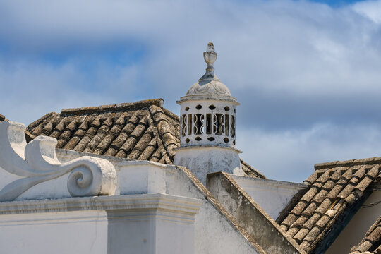 Close view of a traditional portuguese chimney 
in the village of Luz, Algarve, Portugal