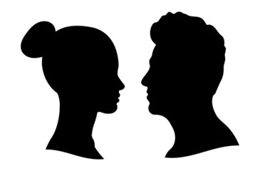 Vector illustration silhouette cameo man and woman portrait in profile. EPS 10. - obrazy, fototapety, plakaty