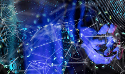 Global network. Blockchain. 3D illustration. Neural networks and artificial intelligence. Abstract