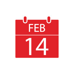 Calendar 14 February. Valentine's day holiday.