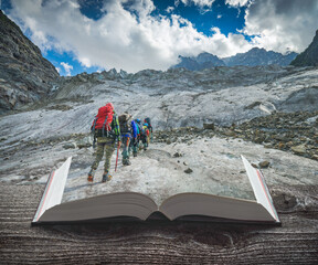 Group of hikers on a book