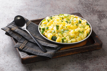 zarangollo spanish scrambled eggs with zuccini, traditional murciano tapas dish close up in the...