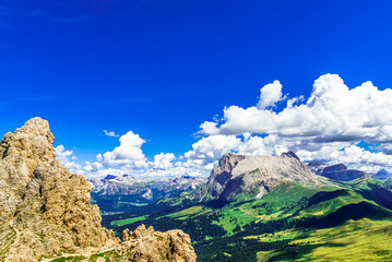 View on Plattkofel mountain next to Alpe di Siusi, South Tyrol