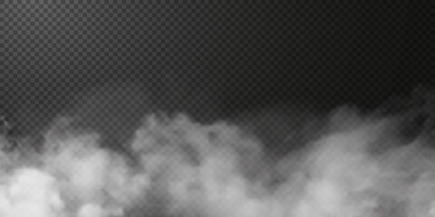 Vector isolated smoke PNG. White smoke texture on a transparent black background. Special effect of steam, smoke, fog, clouds.	 - obrazy, fototapety, plakaty