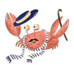 Cute crab on white isolated background. Vector illustration