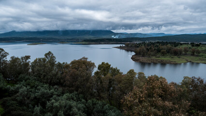 view of a landscape with a lake