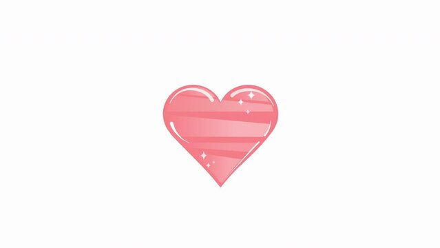 Pink crystal heart animated icon illustration. Animation design  element. Pink heart Emoji Icon Object Symbol with bright stars vector illustration. Cartoon heart design isolated on white background.