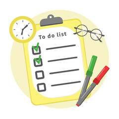 To do list to planning task, clipboard with clock, pen