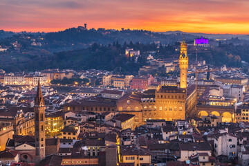 Florence, Italy Aerial View at Dusk