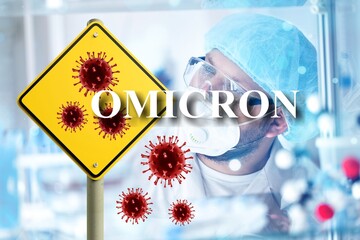 Omicron Covid-19 variant Coronavirus. Omicron coronavirus variant. Mutated coronavirus. New strain...