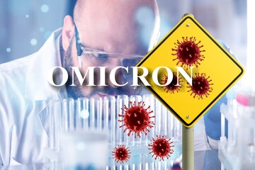 Omicron Covid-19 variant Coronavirus. Omicron coronavirus variant. Mutated coronavirus. New strain...