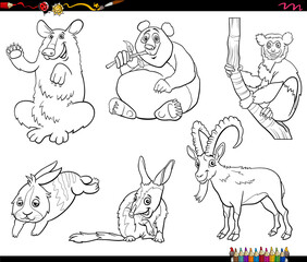 cartoon animals characters set coloring book page