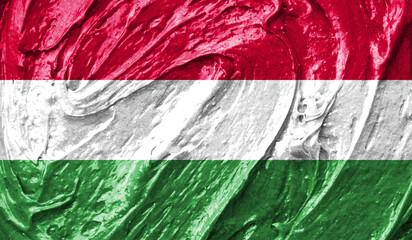 Hungary flag on watercolor texture. 3D image