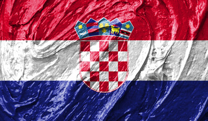 Croatia flag on watercolor texture. 3D image