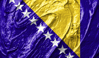 Bosnia and Herzegovina flag on watercolor texture. 3D image