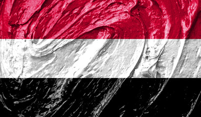 Yemen flag on watercolor texture. 3D image