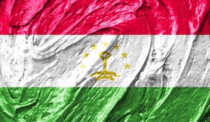 Tajikistan flag on watercolor texture. 3D image