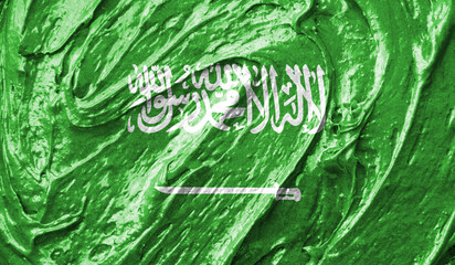 Saudi Arabia flag on watercolor texture. 3D image