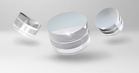 Cosmetic package.3d rendering background for beauty advertisements. Mock up of Glass Cream jar with metallic cap. White 3d on white background .Advertising cream for the face. Blank beauty make-up