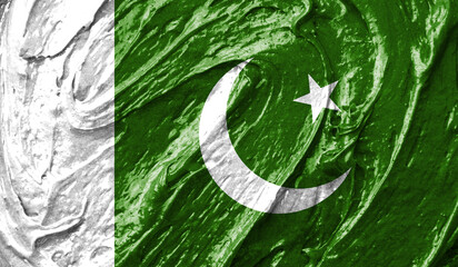 Pakistan flag on watercolor texture. 3D image