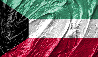 Kuwait flag on watercolor texture. 3D image