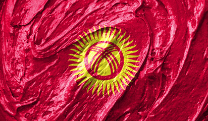 Kyrgyzstan flag on watercolor texture. 3D image