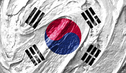 South Korea flag on watercolor texture. 3D image