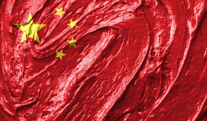 China flag on watercolor texture. 3D image