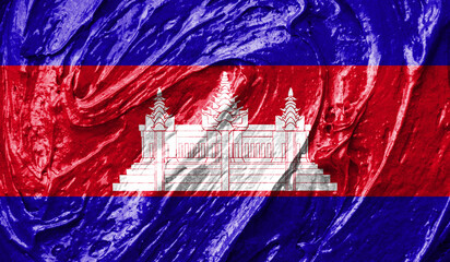 Cambodia flag on watercolor texture. 3D image