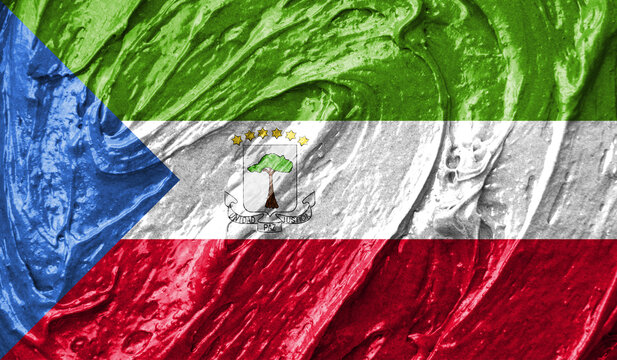 Equatorial Guinea flag on watercolor texture. 3D image