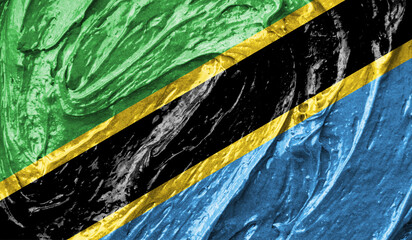 Tanzania flag on watercolor texture. 3D image