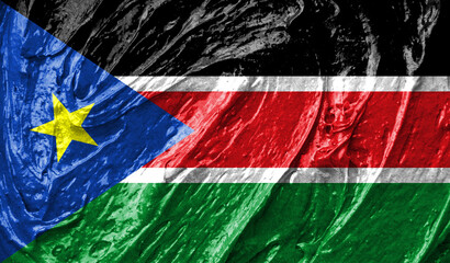Southern Sudan flag on watercolor texture. 3D image