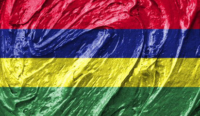 Mauritius flag on watercolor texture. 3D image