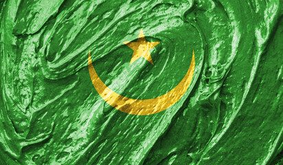 Mauritania flag on watercolor texture. 3D image