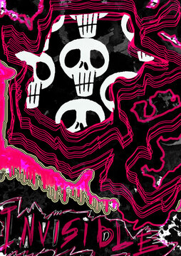 Design red skull backdrop in graffiti style