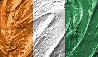 Côte d'Ivoire flag on watercolor texture. 3D image
