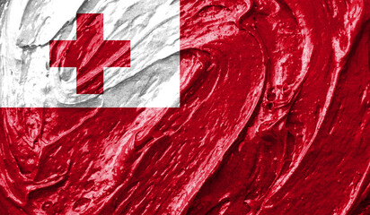 Tonga flag on watercolor texture. 3D image