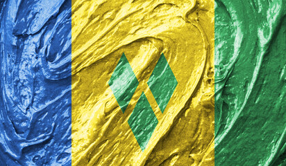 Saint Vincent and the Grenadines flag on watercolor texture. 3D image