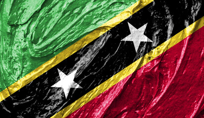 Saint Kitts and Nevis flag on watercolor texture. 3D image